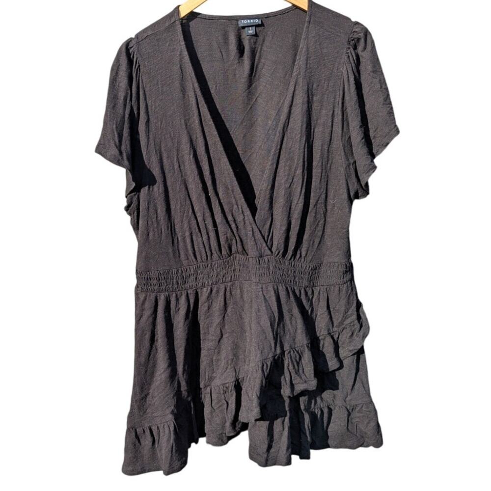 Torrid 1X Ren fair dark fairy V neck babydoll top black goth witch dark romantic